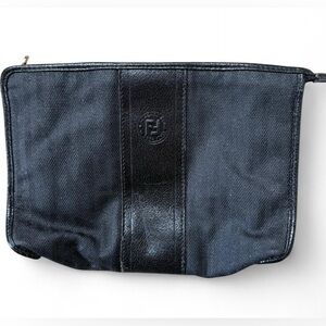 Vintage Fendi Black Coated Canvas Zip Clutch / Cosmetic Bag